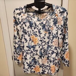LOFT Floral Blouse - Blue and Orange